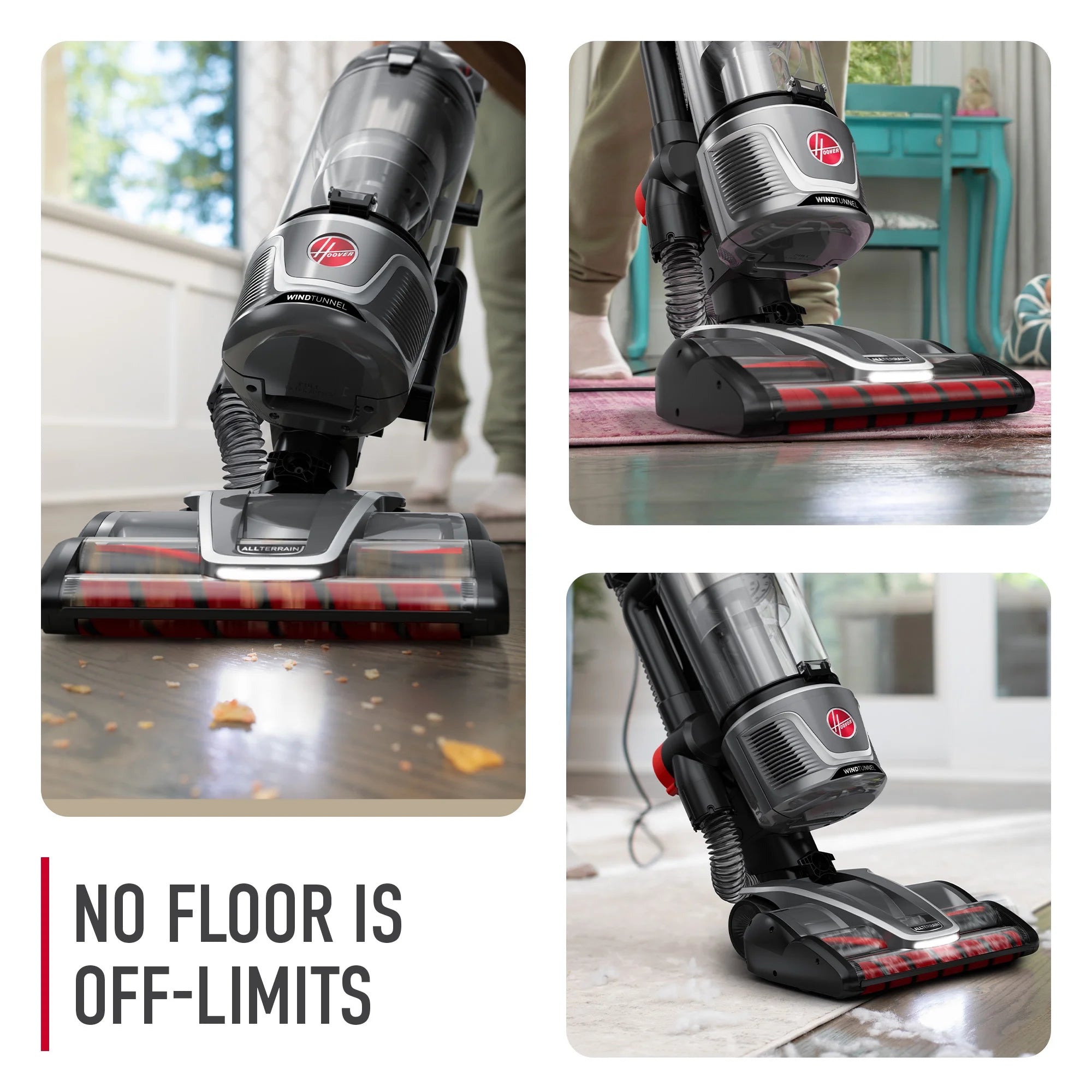 Hoover Upright Vacuum, WindTunnel All Terrain Bagless, Strong Suction, Hard Floor and Carpet, HEPA Filter, Dual Brush Rolls, and Swivel Steering UH77210V, New