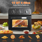 Plum Chef 13QT Air Fryer Toaster Oven Combo, 7-in-1 Multifunctional Countertop Oven with 360�� Hot Air Circulation for Healthy Oil-Free Cooking, Family Size, Stainless Steel, Silver