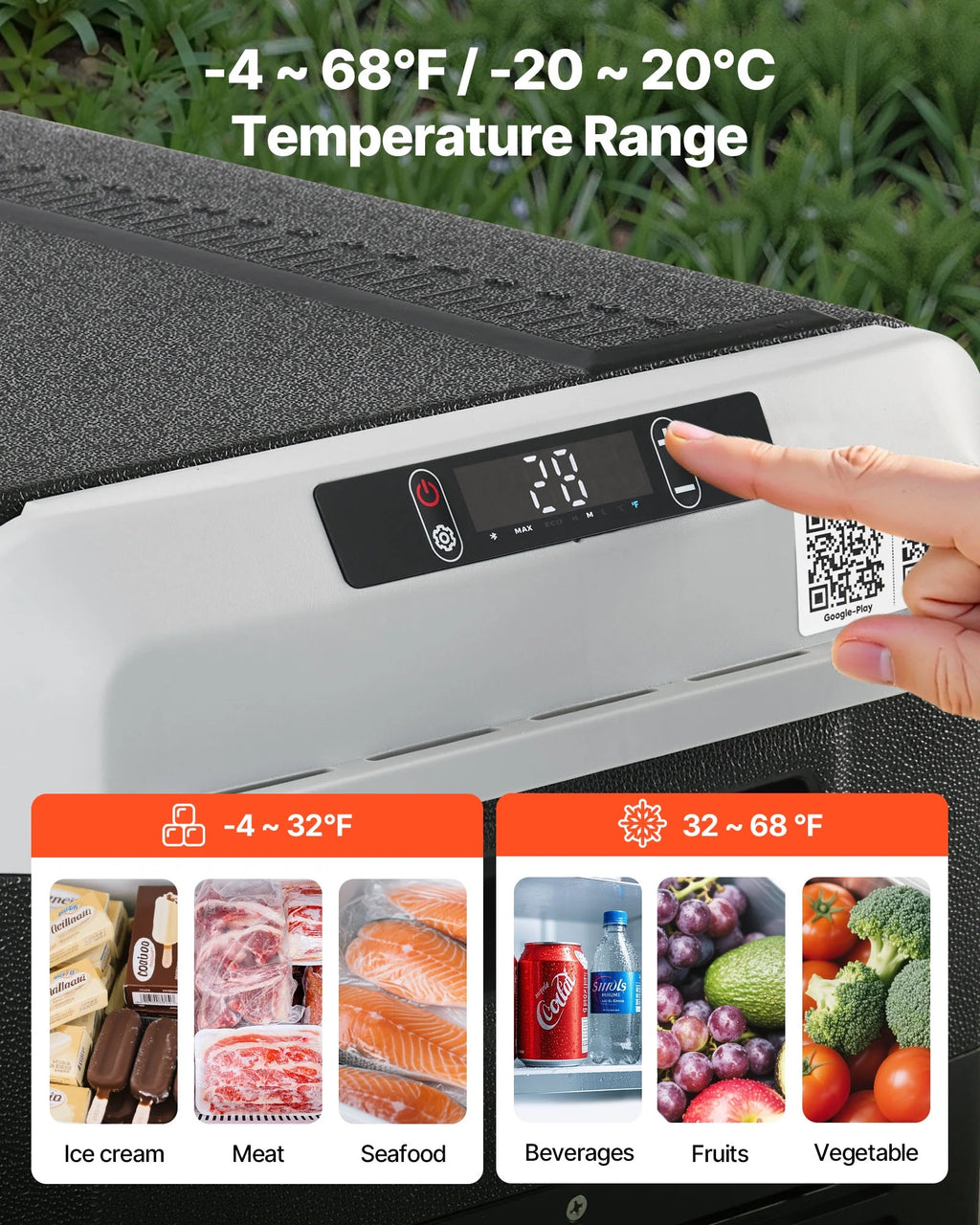 VEVOR Portable Car Refrigerator 42 Qt, 12V Portable Freezer with Single Zone, 12/24V DC & 110-240V AC Electric Cooler with -4�H-68�H Cooling Range, for Car Truck Vehicle RV Boat Outdoor & Home use