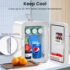 Compact Mini Fridge, 15 Can Portable Small Refrigerator with AC/DC Adapters, 10 Liter / 2.6 Gal Small Cosmetics Cooler