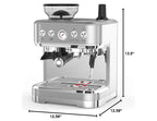 Espresso Machine with Built-in Grinder,Italian ULKA 15 Bar Espresso Machine - 85oz Water Tank, Dual PID Control, Milk Frother & Auto-Cleaning for Perfect Lattes and Cappuccinos