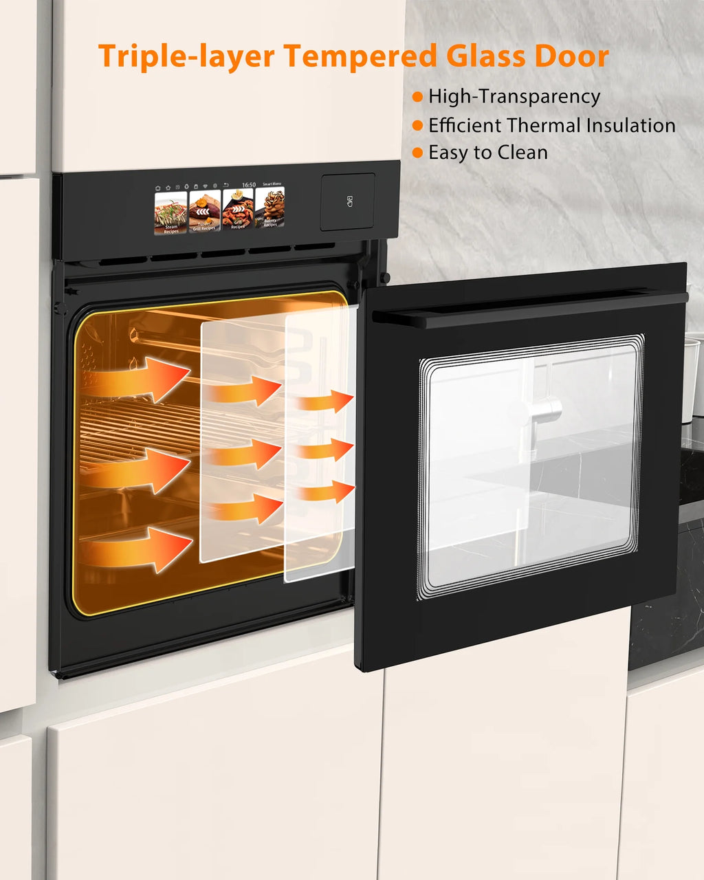 Zzistar Single Wall Oven with TFT Display ,24" Built-in Electric Ovens with 11 Functions, 8 Automatic Recipes, 2800W, 240V, 2.5Cu.f