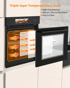 24" Electric Ovens Single Wall Oven,2.5Cu.ft Convection Built-in Oven,with 8 Cooking Mode, 3000W, 240V,  Stainless Steel, Colorful Touch Screen, Transparent Window, Black