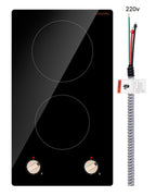 KFFKFF 2 Burner Built-in Electric Cooktop, 3500W Electric Ranges with 12 Heat Levels, Glass Top, Automatic Power-Off, Regulated by Knobs
