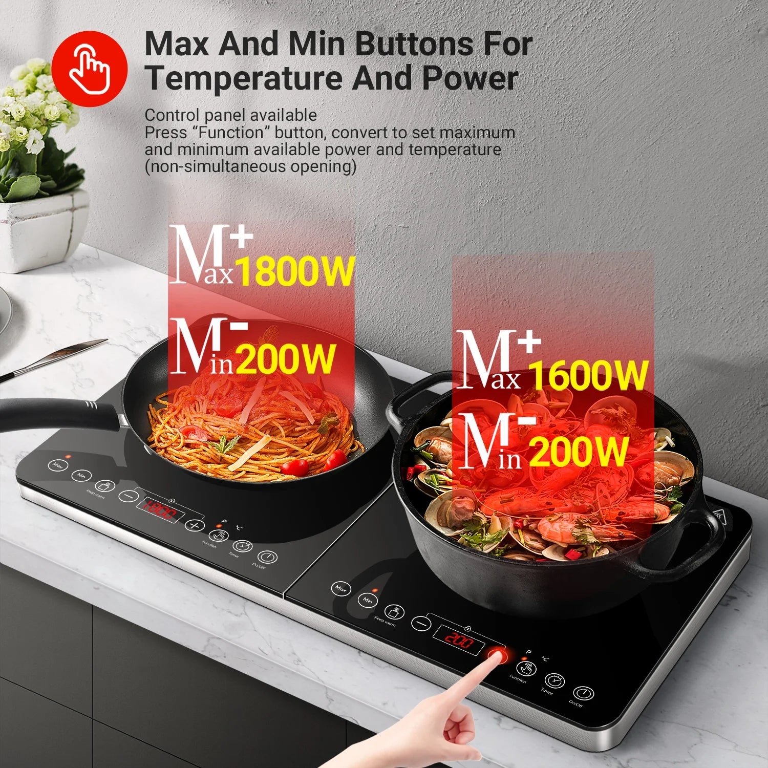 Electric Double Induction Cooktop, 1800W Portable Induction Cooktop with 2 Burners