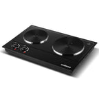 CUSIMAX 1800W Portable Double Burner Hot Plate �?Stainless Steel Countertop Electric Cooktop with Dual Cast Iron Heating Plates, Easy-to-Clean Silver Design, Upgraded Version