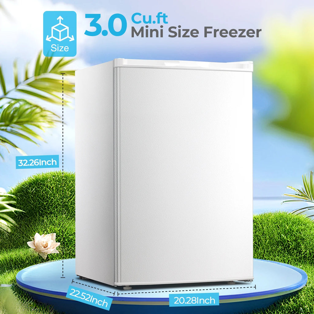 WAA 3.0 Cu.ft Small Freezer, Mini Upright Freezer with Adjustable Thermostat, Removable Shelves, Reversible Single Door, for Bedroom/Home/Dorms/Apartment, Silver