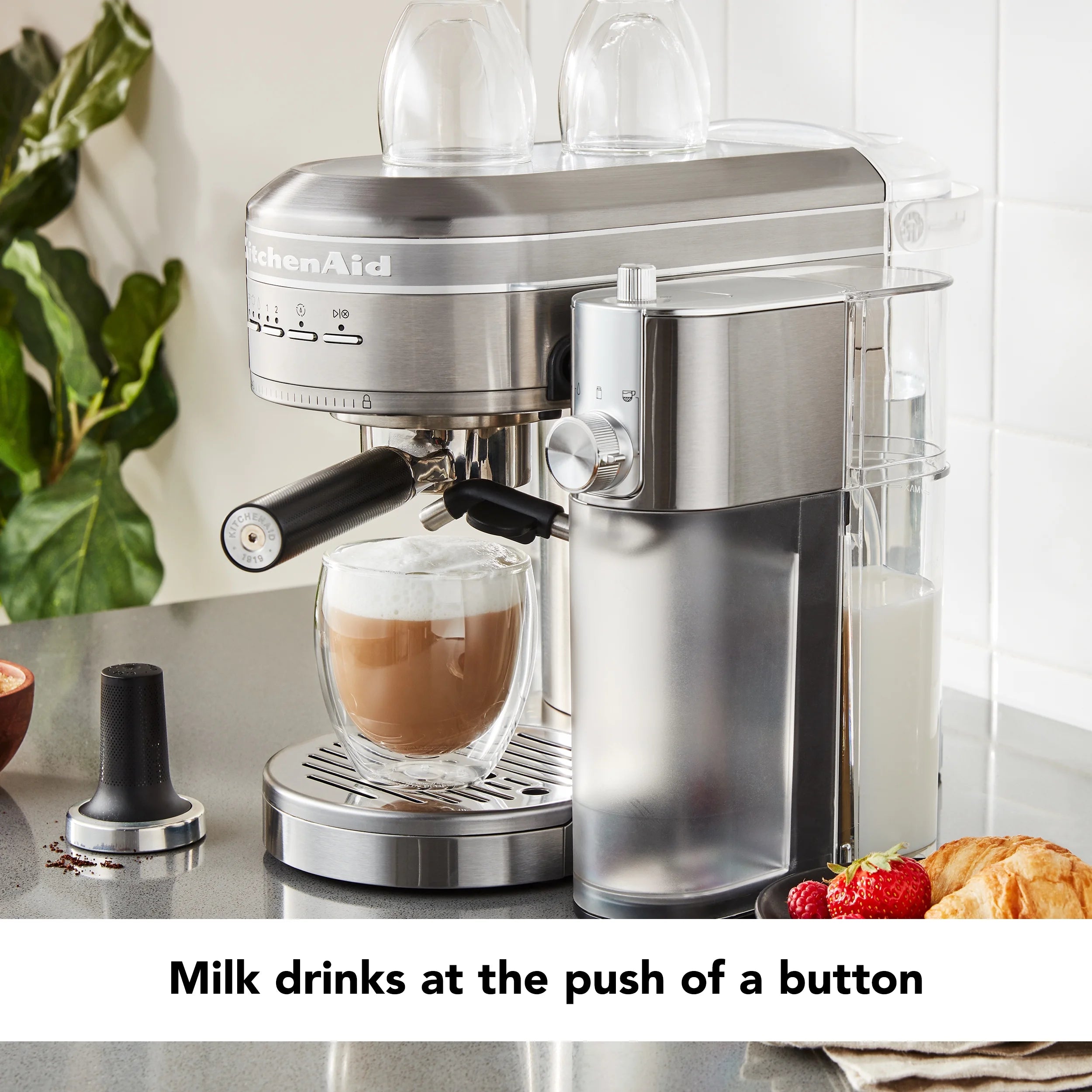 KitchenAid Metal Semi-Automatic Espresso Machine and Automatic Milk Frother Attachment Bundle