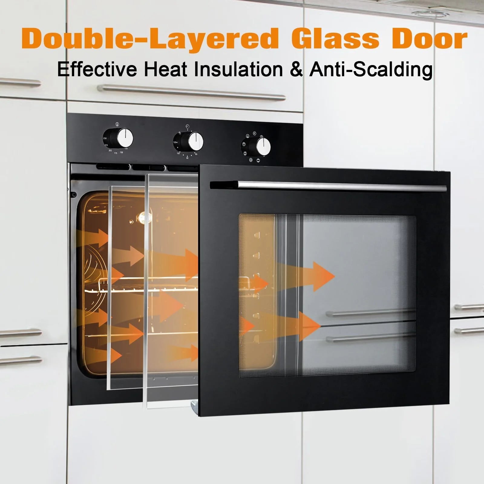 RIEDHOFF 24�?Single Wall Oven, 2.5 Cu.Ft Built-in Electric Single Wall Ovens with Mechanical Knobs, Double-Layered Glass Door, 5 Cooking Functions, 3000W 240V Ideal for Kitchen Oven