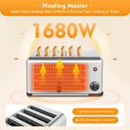 6-Slice Stainless Steel Toaster, 1680W High-Power with Adjustable Timing, Wide Slots, and Easy-to-Clean Design for Perfect Toast Every Time