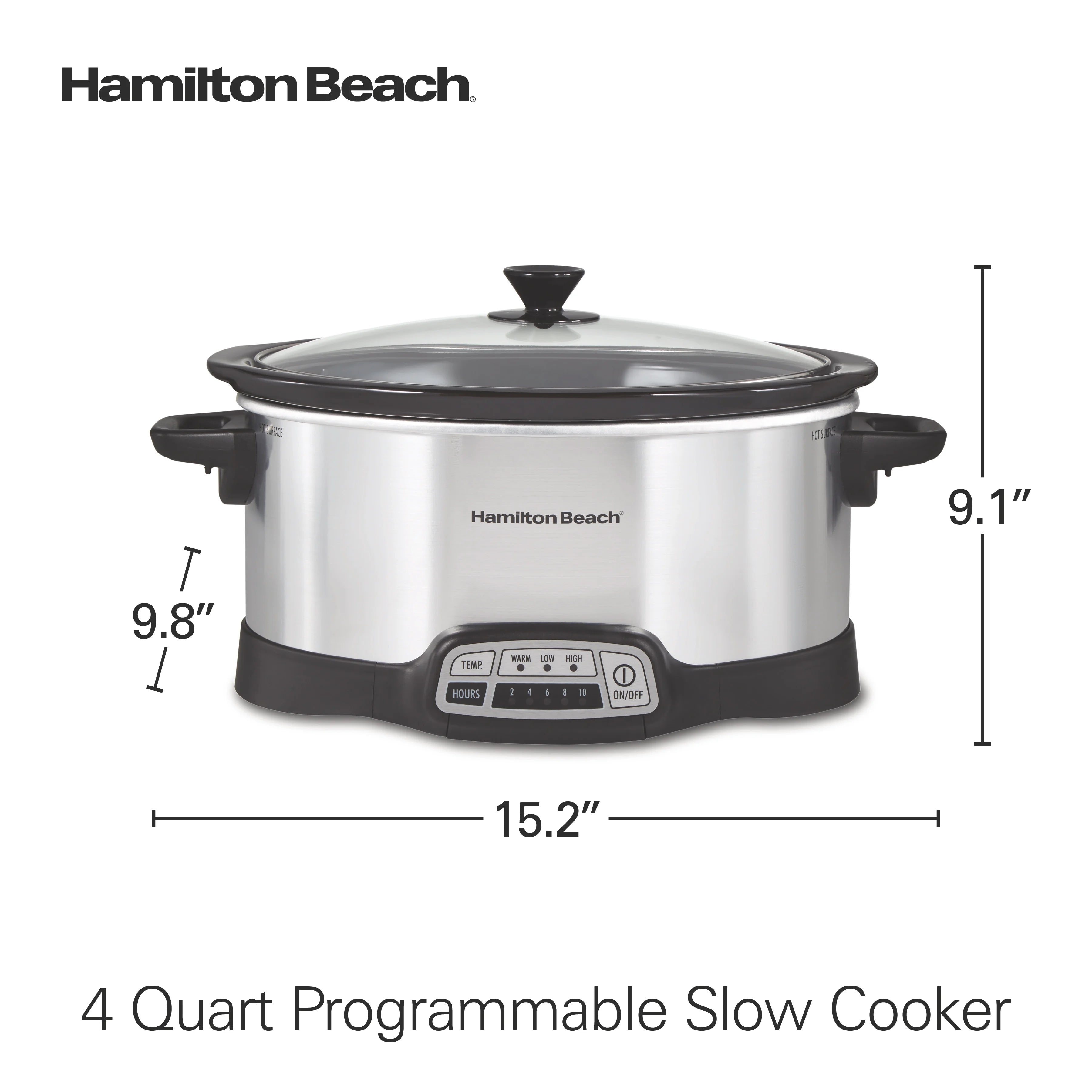 Hamilton Beach 4 Qt Programmable Slow Cooker, Stoneware Crock with Removable Pot, Stainless Steel