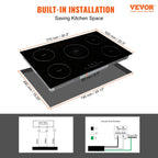 KFFKFF 5 Burners Ceramic Glass Stove Top Touch Control 36 inch Electric Cooktop