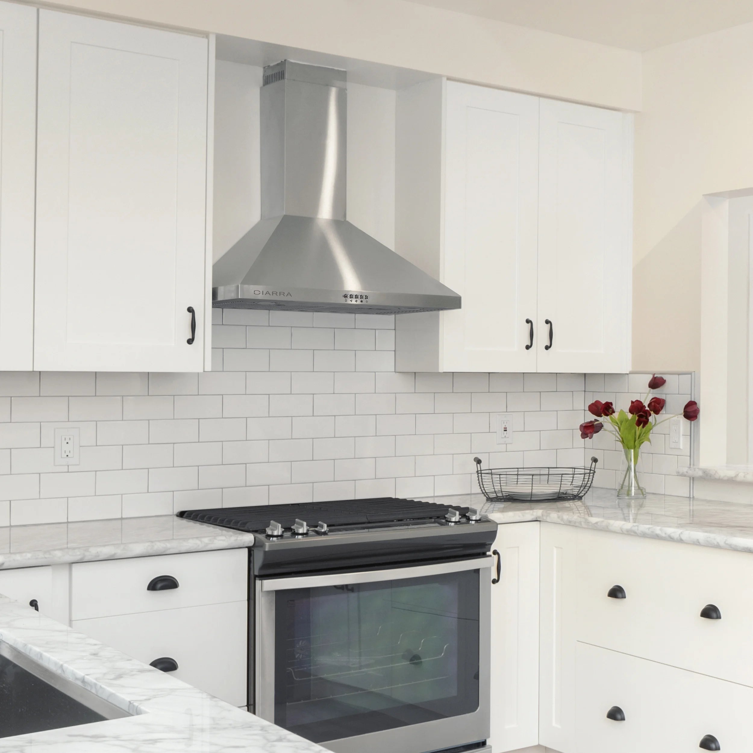 CIARRA Black Range Hood 30 inch Wall Mount Vent Hood Ductless Ducted Convertible CAB206P75