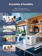 FOHERE Ice Maker Countertop 2 Sizes, 28lbs in 24h, 9 Bullet Ice in 6M, Selfclean, Stainless Steel