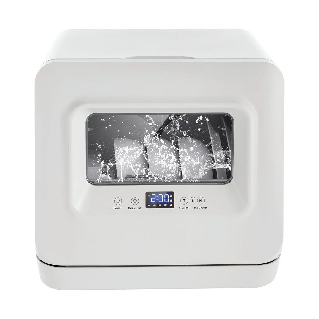 Modern Rectangular Portable Compact Countertop Mini Dishwasher with Water Tank Leak-Proof Air Dry White 120V 785W 17.32*16.25*16.69in for Apartments, Snack Bars, Dorms