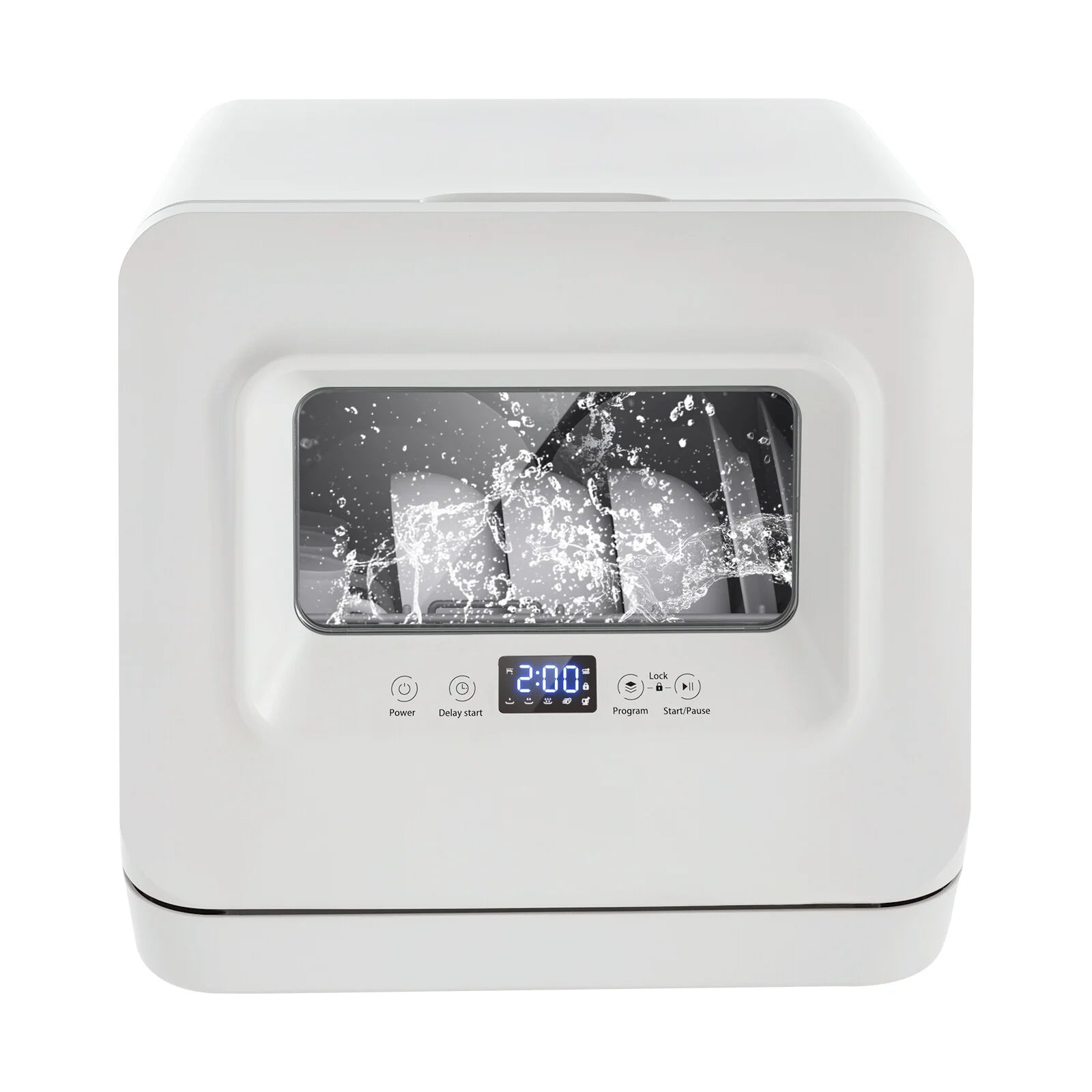 Modern Rectangular Portable Compact Countertop Mini Dishwasher with Water Tank Leak-Proof Air Dry White 120V 785W 17.32*16.25*16.69in for Apartments, Snack Bars, Dorms