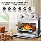 PlumChef 13 Quart 4 Slices Air Fryer Convection Toaster Oven, 1500W, 7 in 1 Multifunction with Roast, Bake, Grill, Broil, Toast, Dehydrate, Defrost, Stainless Steel