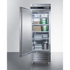 Commercially approved frost-free reach-in freezer in complete stainless steel, left hand door swing