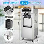 2200W Commercial Soft Ice Cream Machine 3 Flavors Clean Led Panel Perfect for Restaurants Snack Bar Supermarkets