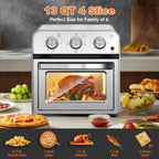 Plum Chef 13QT Air Fryer Toaster Oven Combo, 7-in-1 Multifunctional Countertop Oven with 360�� Hot Air Circulation for Healthy Oil-Free Cooking, Family Size, Stainless Steel, Silver
