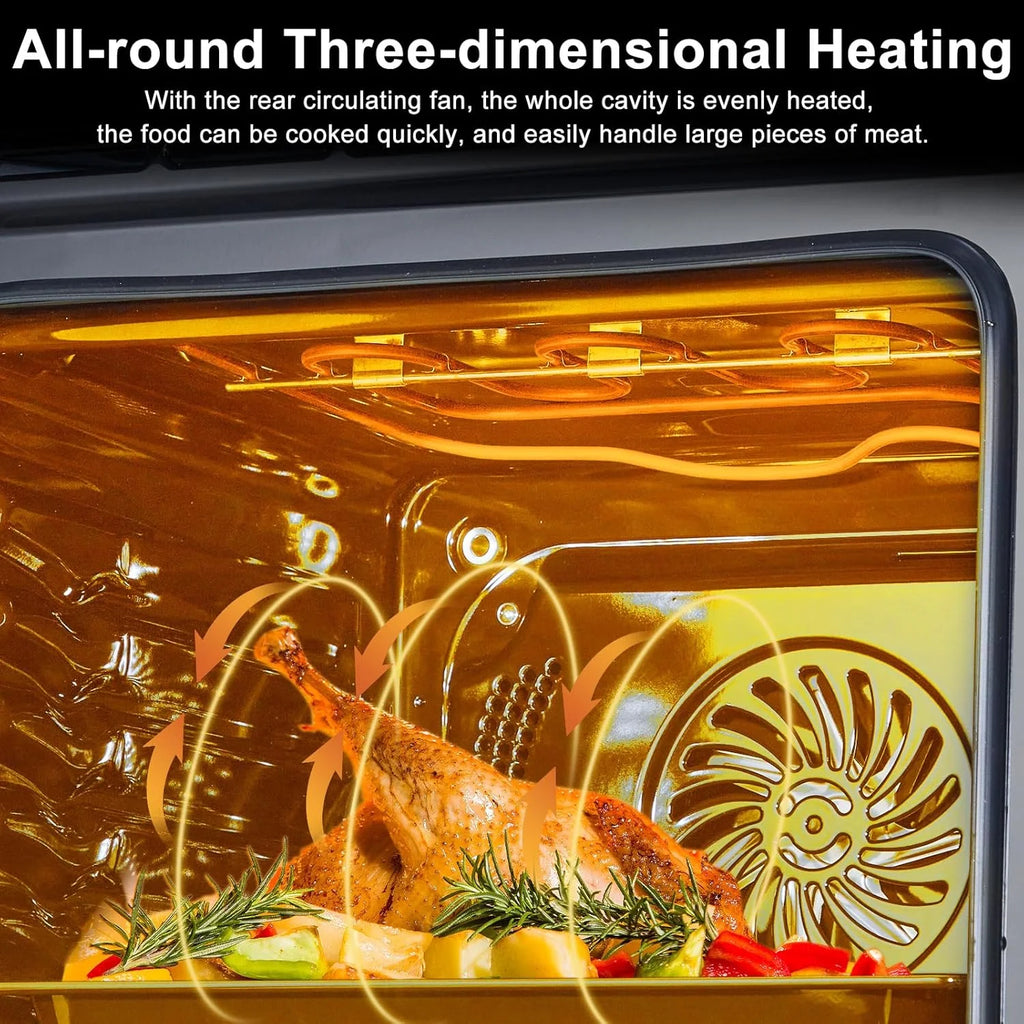 Single Wall Oven 24", Built-in Electric Ovens with Steam&Grill&Air Frying Mode, 3000W, 240V, 2.5Cu.ft Convection Built-in Oven, Stainless Steel, Touch Screen