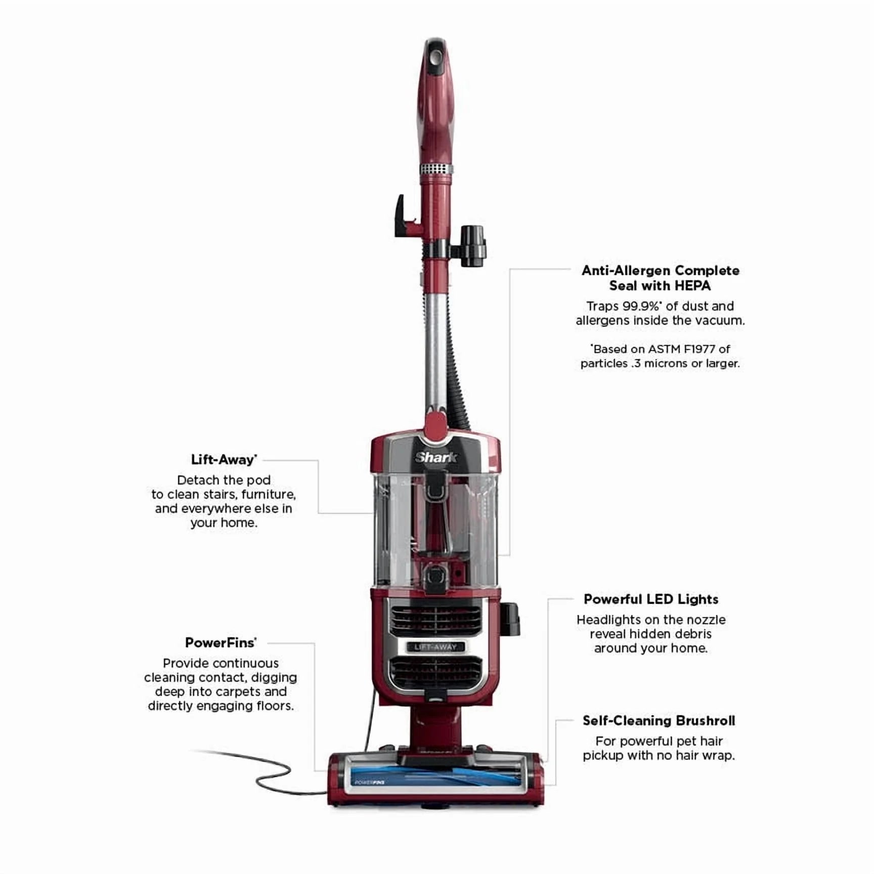 Shark Navigator Lift-Away Upright Vacuum, Pet Friendly, Powerful Suction, Self-cleaning Brushroll, HEPA Filter, Hard Floor and Carpet, Upholstery and Crevice Tool, ZU660 Burgundy