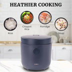 Hakka Brothers Low Sugar Rice Cooker 4-Cup Uncooked Capacity, Black - Built-In Timer
