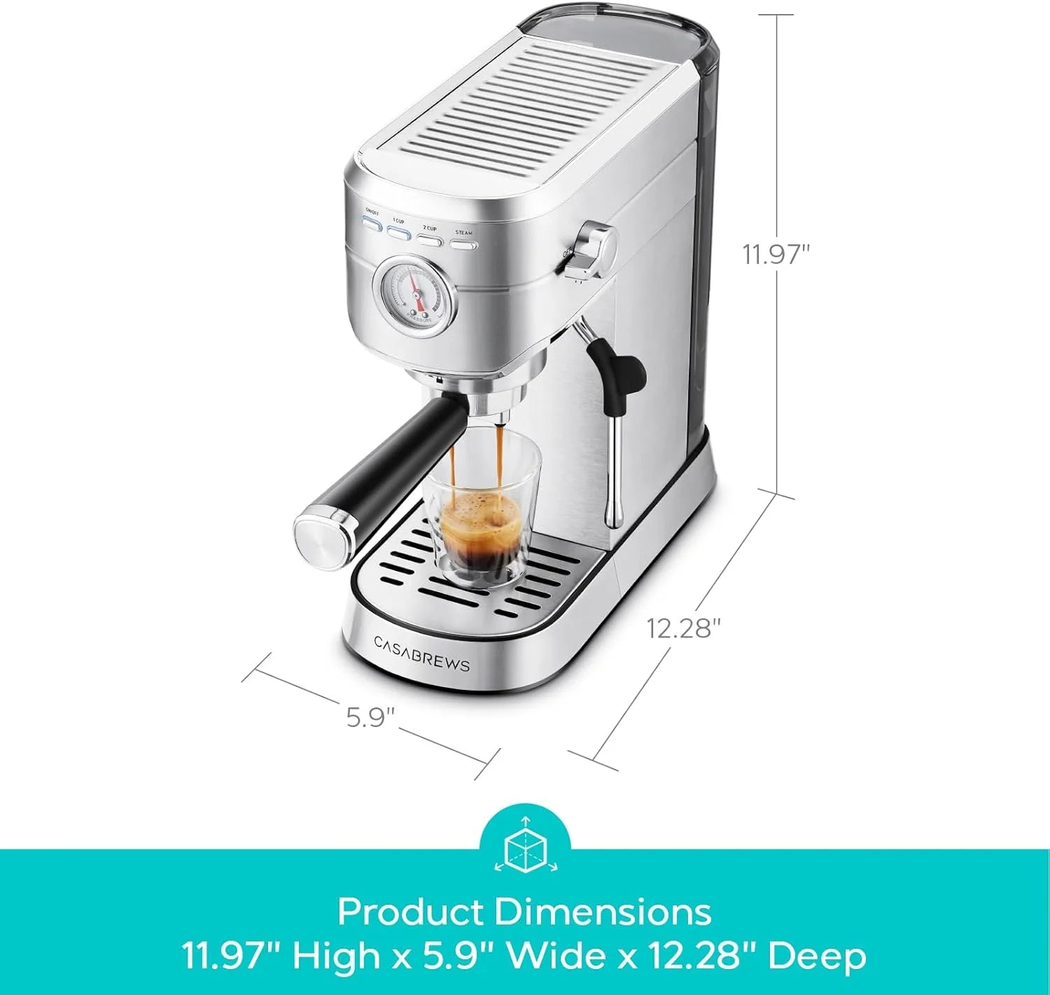 CASABREWS CM5418 20-Bar Espresso Machine and Coffee Maker, Silver