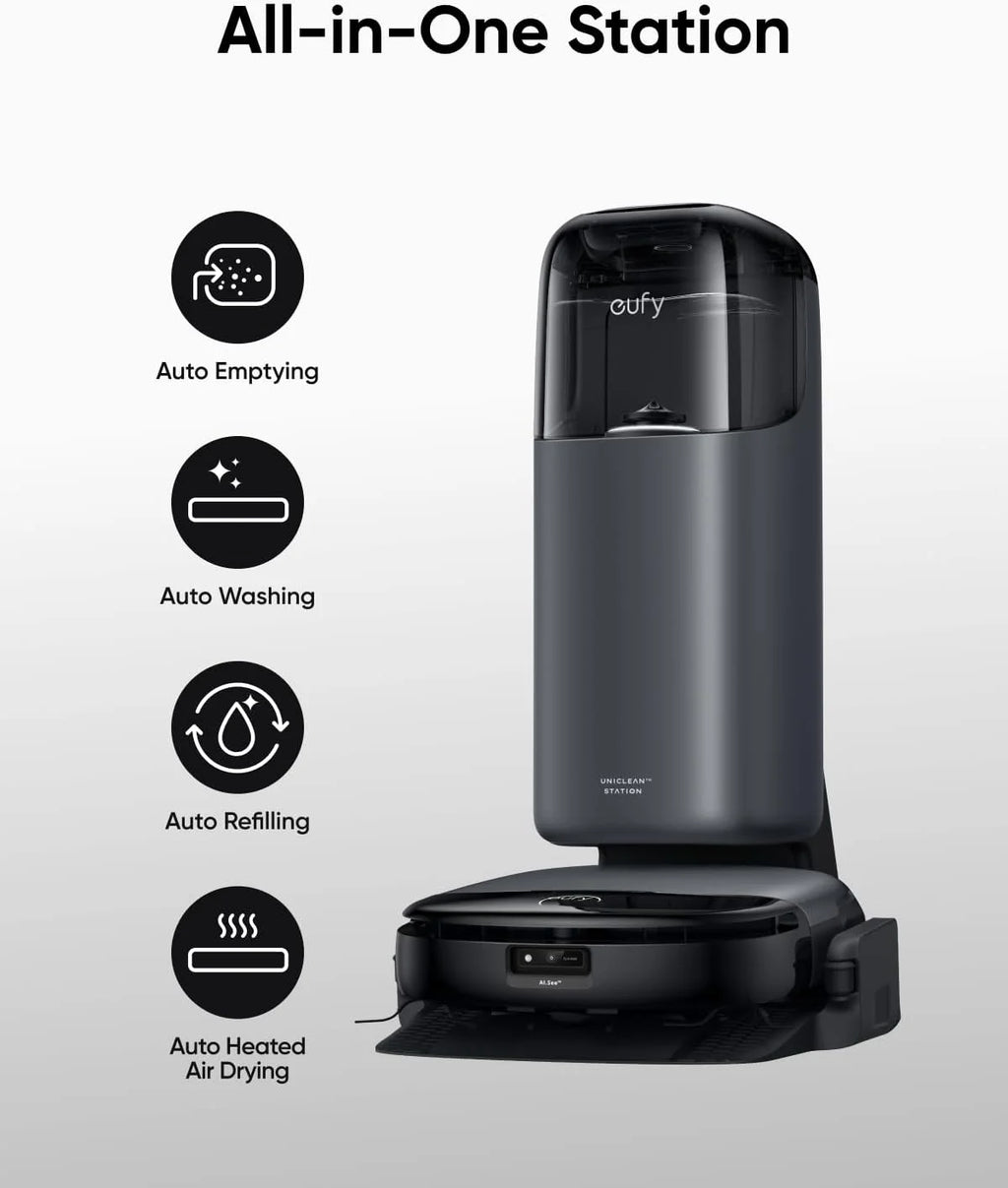 eufy S1 Robot Vacuum and Mop, All-in-One Station, Always Clean Mop, 8,000 Pa Suction, Hot Water Mop Washing, Self-Drying