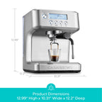 CASABREWS Ultra Semi-Automatic Espresso machine: 20 Bar, Stainless Steel, Milk Frother, Temperature Control - Americano, Latte, Cappuccino