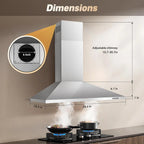 36-inch Wall Mount Range Hood 450CFM 3-Speed, Stainless Steel with LED Light, Adjustable Chimney 15.7-30.7in, Ducted/Ductless Ready, Quiet Under 55dB, 5-Layer Filters
