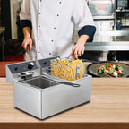 Yesurprise 6/10/12L Commercial Electric Deep Fryer Dual Tank w/Basket & Lid Countertop Stainless Steel Deep Fryer for Large Tank French Fries Onion Rings