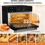 Kitchen in the box 32 QT Air Fryer Oven, 18-in-1 Convection Oven Countertop with Baking, Dehydrate and Rotisserie, 6 Accessories, 1800W, Black