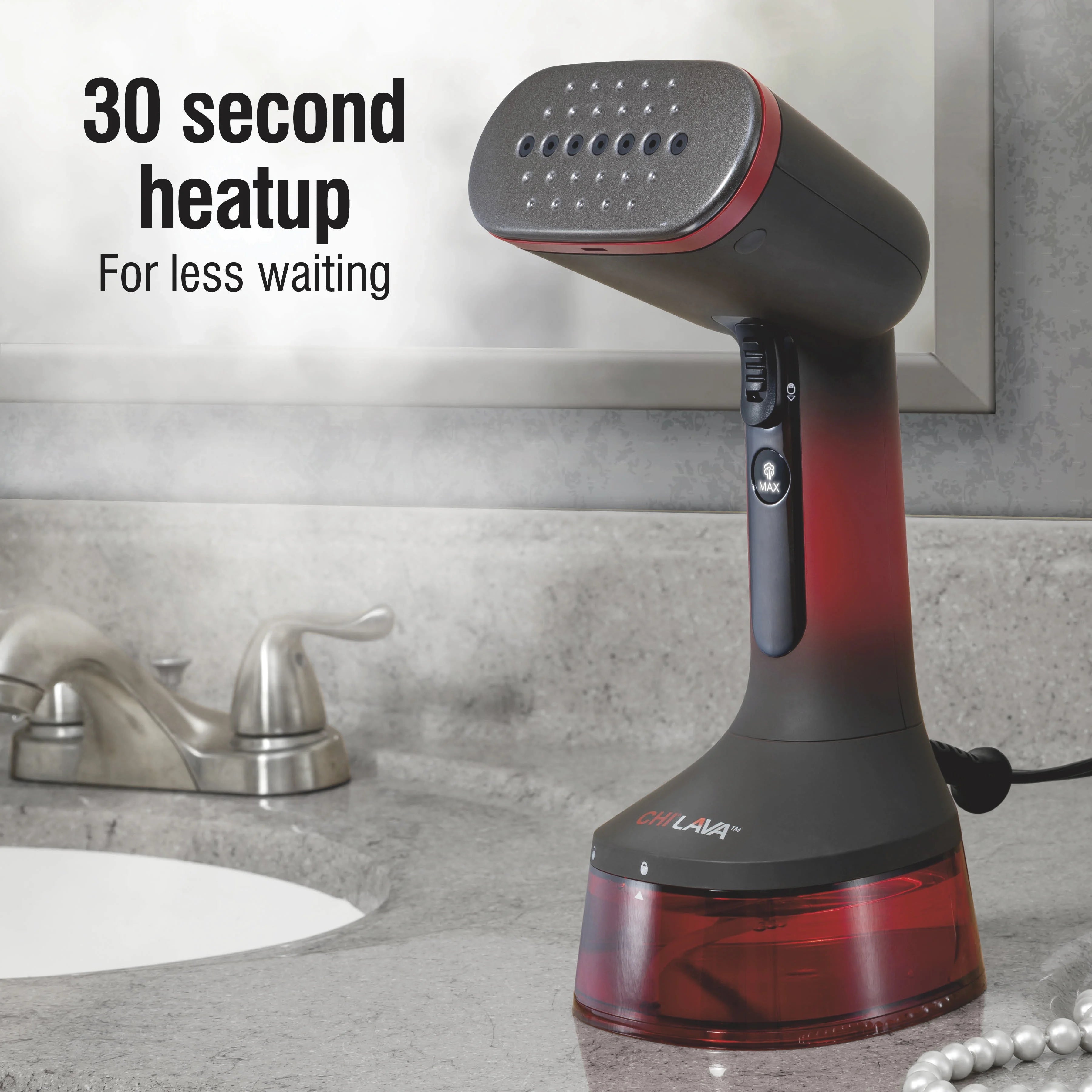 CHI LAVA Ceramic Plate Garment Steamer for Clothes with Fabric Brush, 2 Steam Modes, 1600 Watts, Red