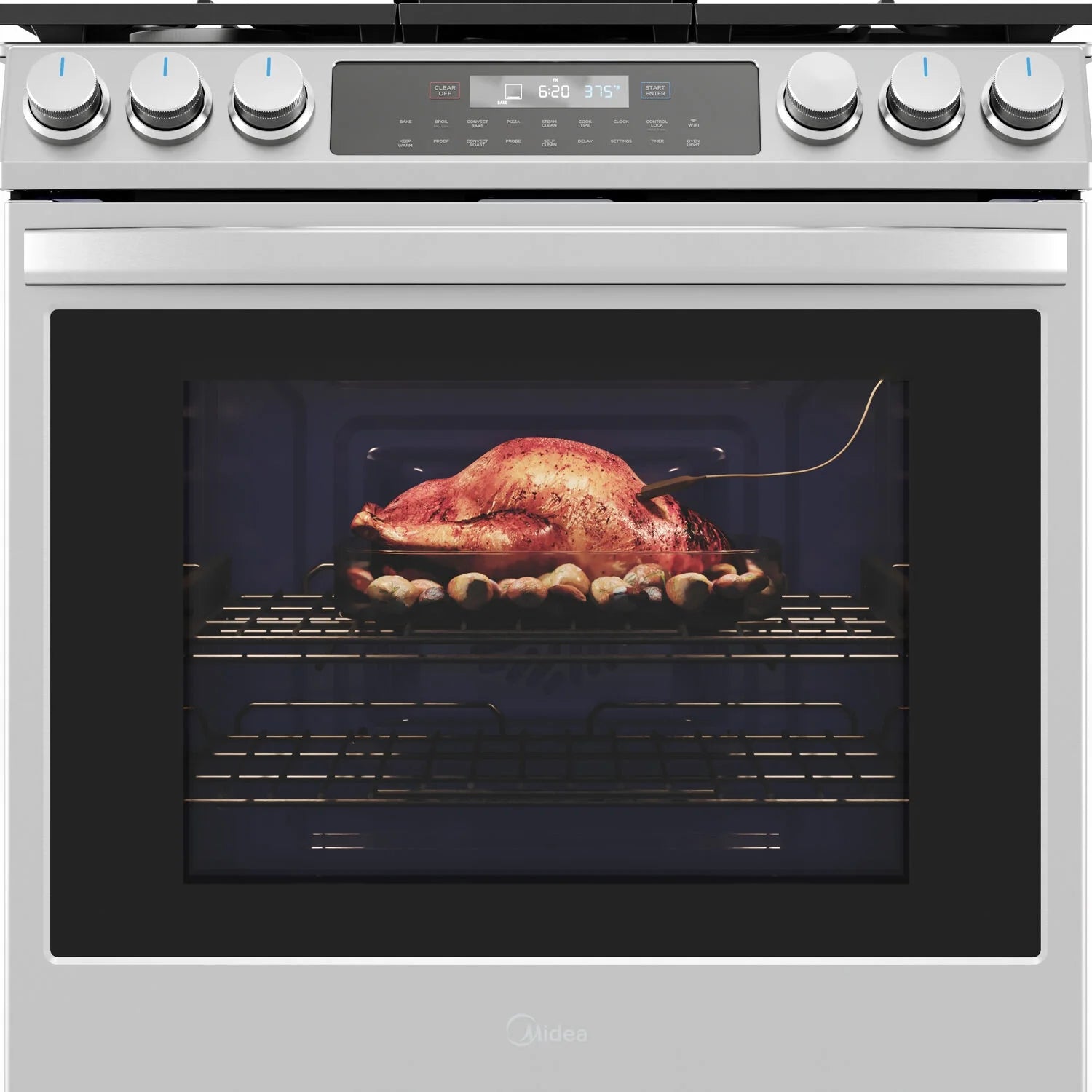 Midea 30-In Slide-In Gas Range with Wi-Fi Connectivity and Fan Convection, Stainless Steel, MGS30S2AST