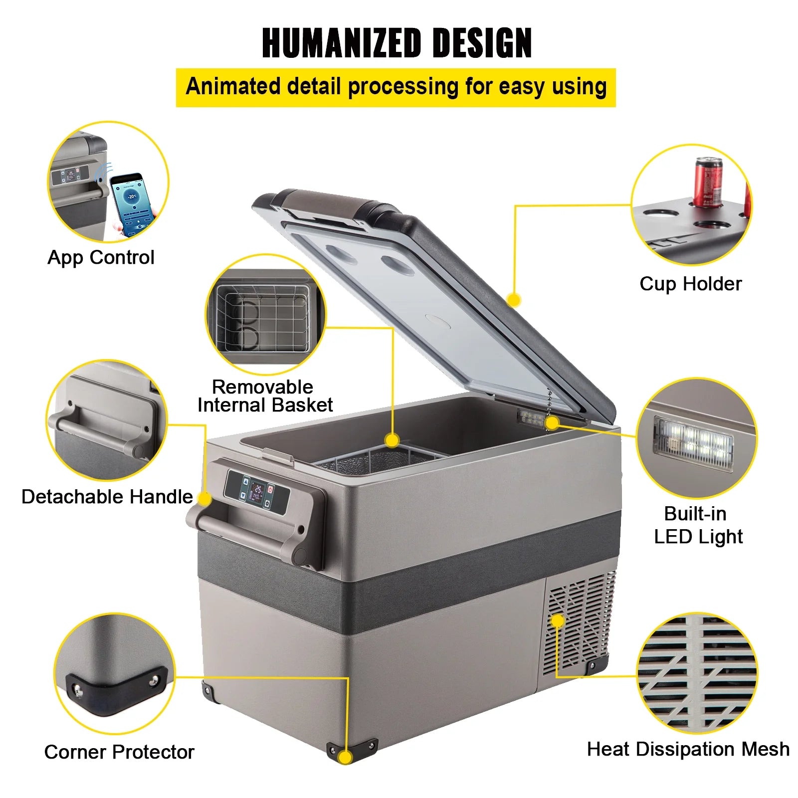 BENTISM 22L Portable Car Refrigerator, 23 Quart RV Fridge, 12/24V DC & 110-240V AC Vehicle Car Truck Boat Mini Electric Cooler for Driving Travel Fishing Outdoor and Home Use