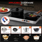 Induction Cooktop 2 Burners, 1800W Countertop Burners with Removable Cast Iron Griddle Pan Non-Stick, 8 Power Levels Control