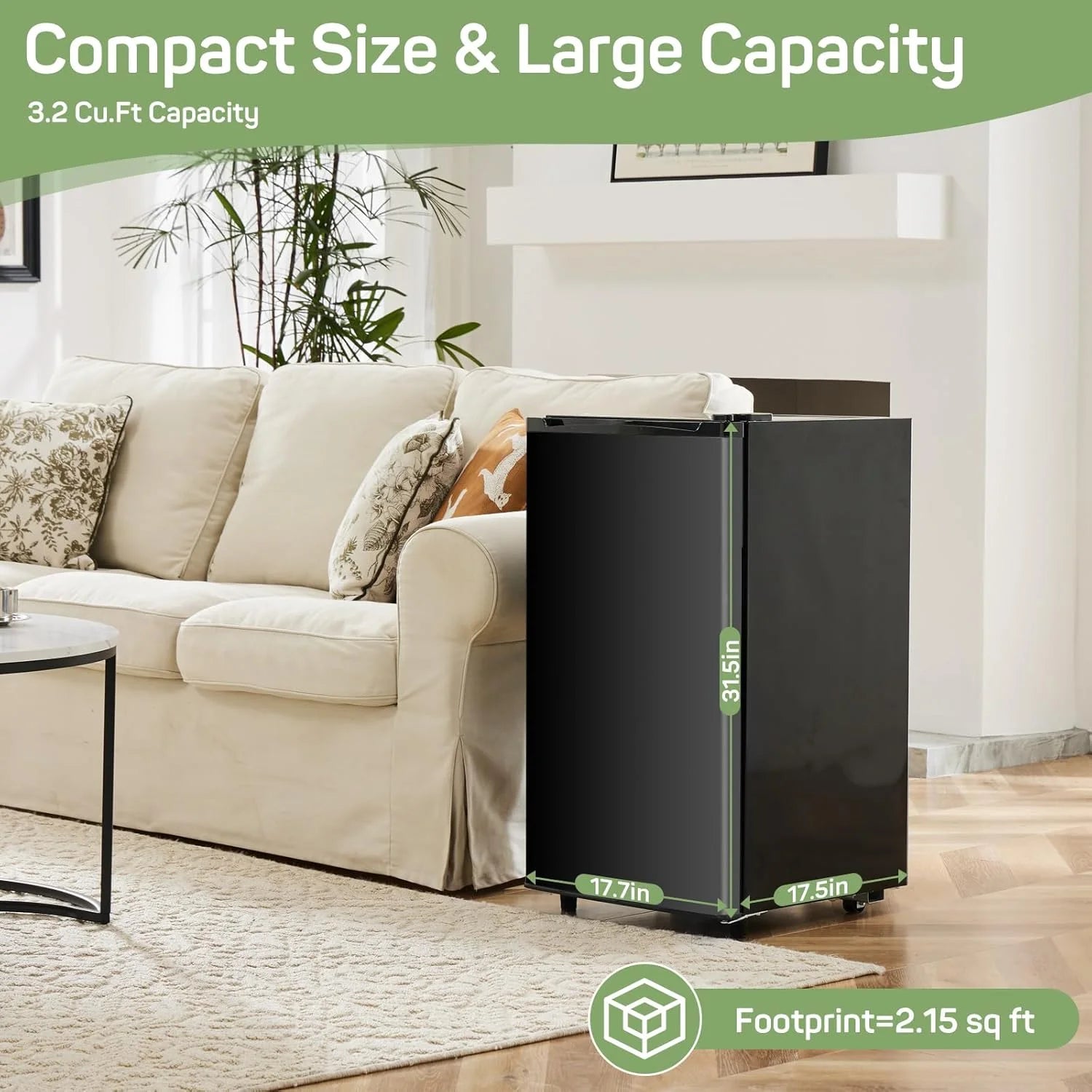 Mini Fridge 3.2 Cu. ft Single Door, 5 Star Energy Efficient, Low Noise, 5 Adjustable Thermostat & Removable Glass Shelves, Silver