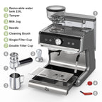COZONY Espresso Machine 15 Bar, 2.5 L Water Tank, Semi Automatic Coffee Maker with Grinder, Milk Frother/Steam Wand, Italian Pump, All-in-One Espresso Machine, Stainless Steel, Silver