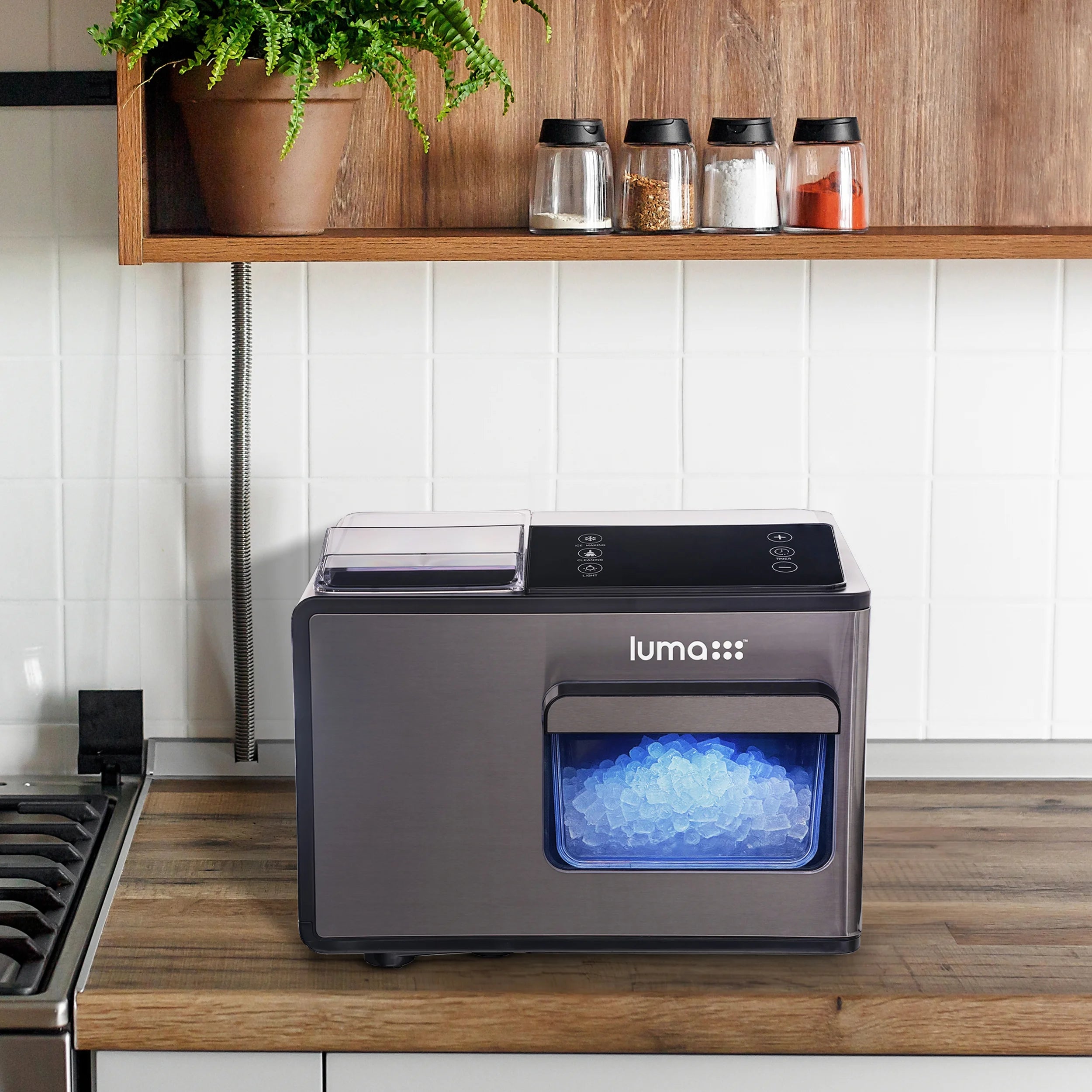 Luma Nugget Countertop Ice Maker, 44 lbs in 24 hours, Black Stainless Steel Ice Machine, Perfect for Home Bar, Kitchen Countertop, RV, Home Office