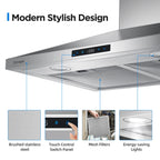 "Joeaonz 30"" Wall Mount Range Hood 450CFM Stainless Steel Kitchen Exhaust Vent with 3-Speed Filters, LED Lights"
