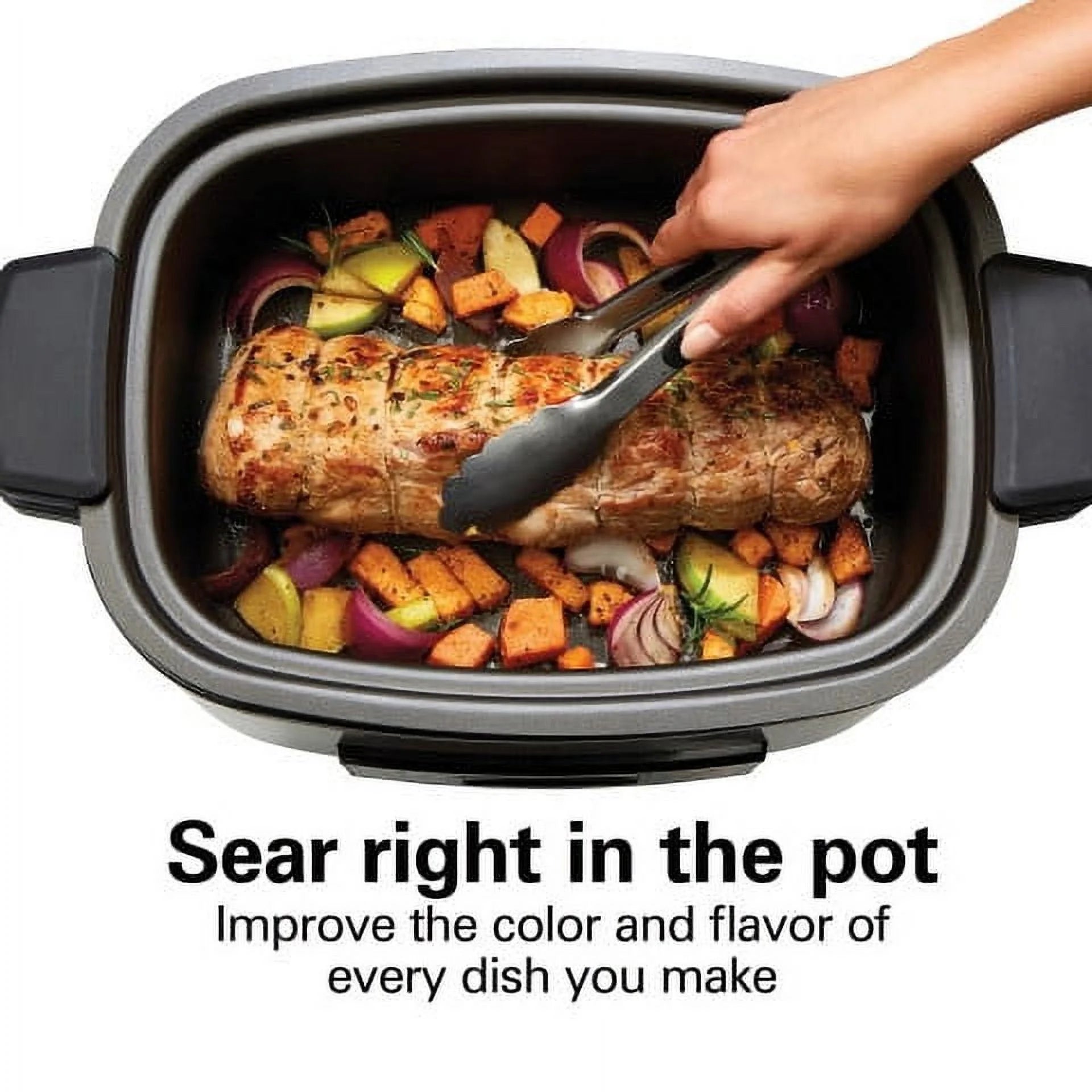 Hamilton Beach 9-in-1 Multi Cooker, 6 Qt Searing Slow Cooker, Nonstick Aluminum Crock with Removable Pot, Black