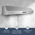 Pacific Economy Pro Under Cabinet Ducted Range Hood 30 inch - 850 CFM 3-Speed Powerful Kitchen Vent Hood - Electric Stainless Steel - Ultra Quiet, Glass Touch Control, 6W LED Lights PR6830AS