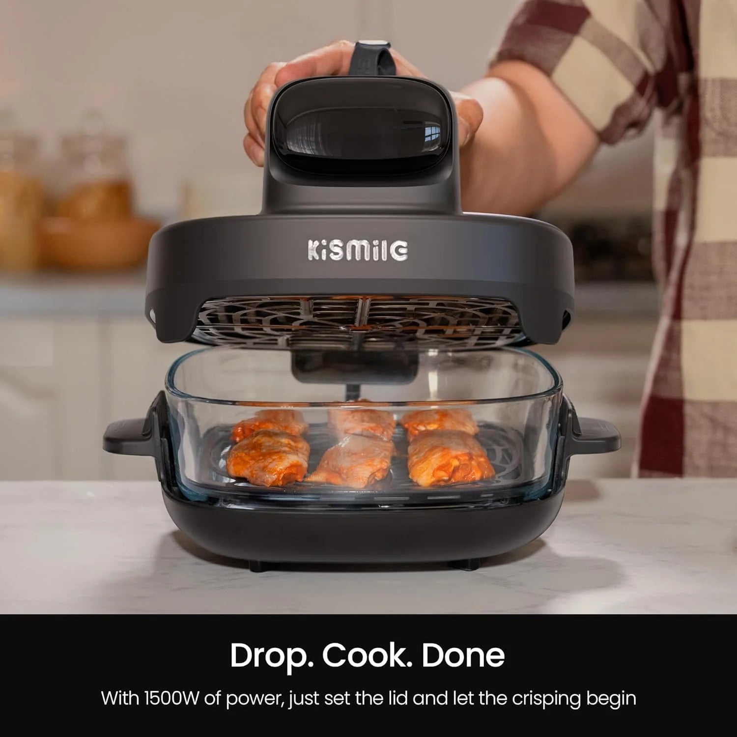 Kismile 5-in-1 Portable Glass Multifunctional Air Fryer with 360° Visualization, 2 Sizes 2.6QT/4.7QT with Lids, 1500W, Refrigerator&Dishwasher Safe