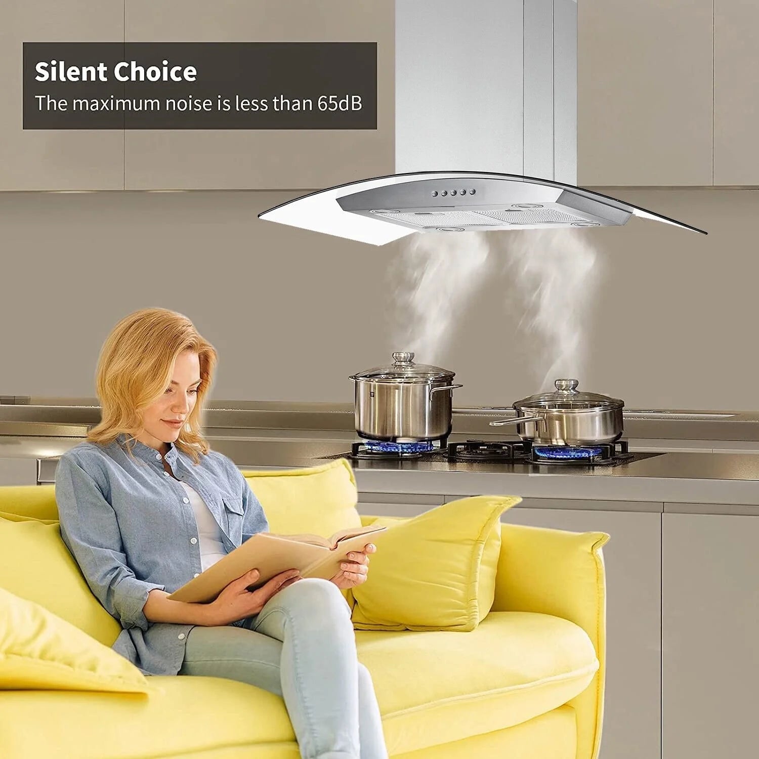 "Joeaonz 30"" Island Mount Range Hood, Stainless Steel, LED Bulbs, Easy-Clean Filters, 120V"