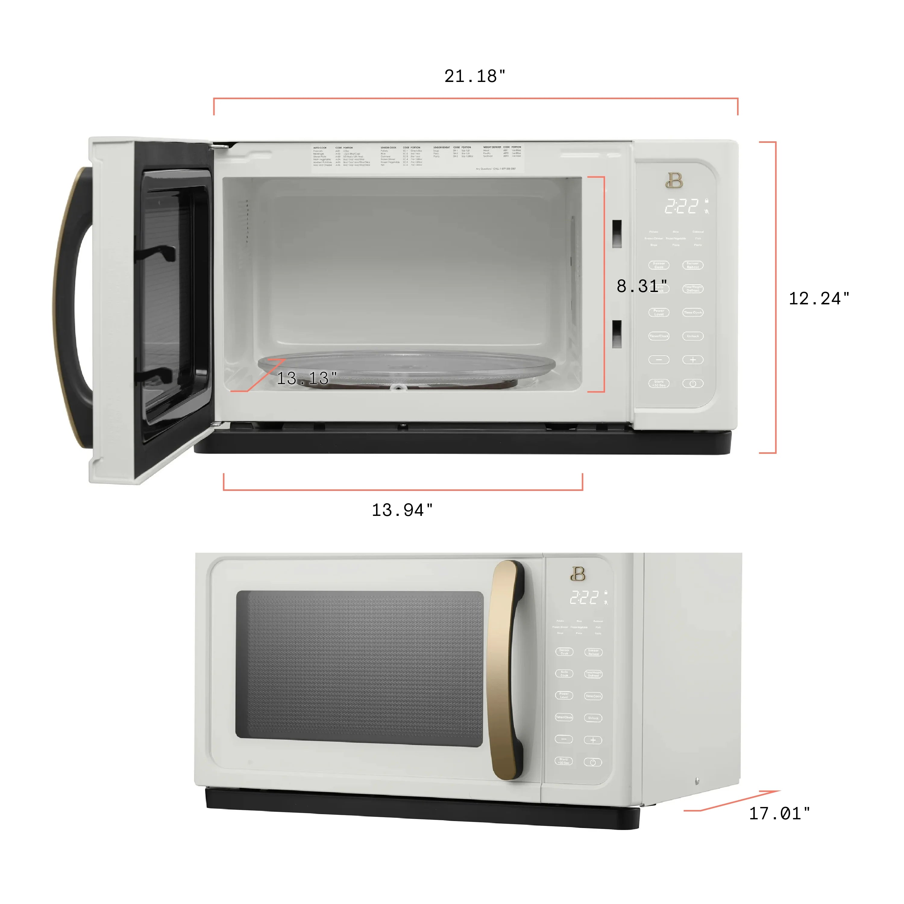 Beautiful 1.1 Cu ft 1000 Watt, Sensor Microwave Oven, White Icing by Drew Barrymore, New