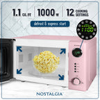 Nostalgia Retro Countertop Microwave Oven - Large 1000-Watt - 1.1 cu ft - 12 Pre-Programmed Cooking Settings - Digital Clock - Kitchen Appliances - Black