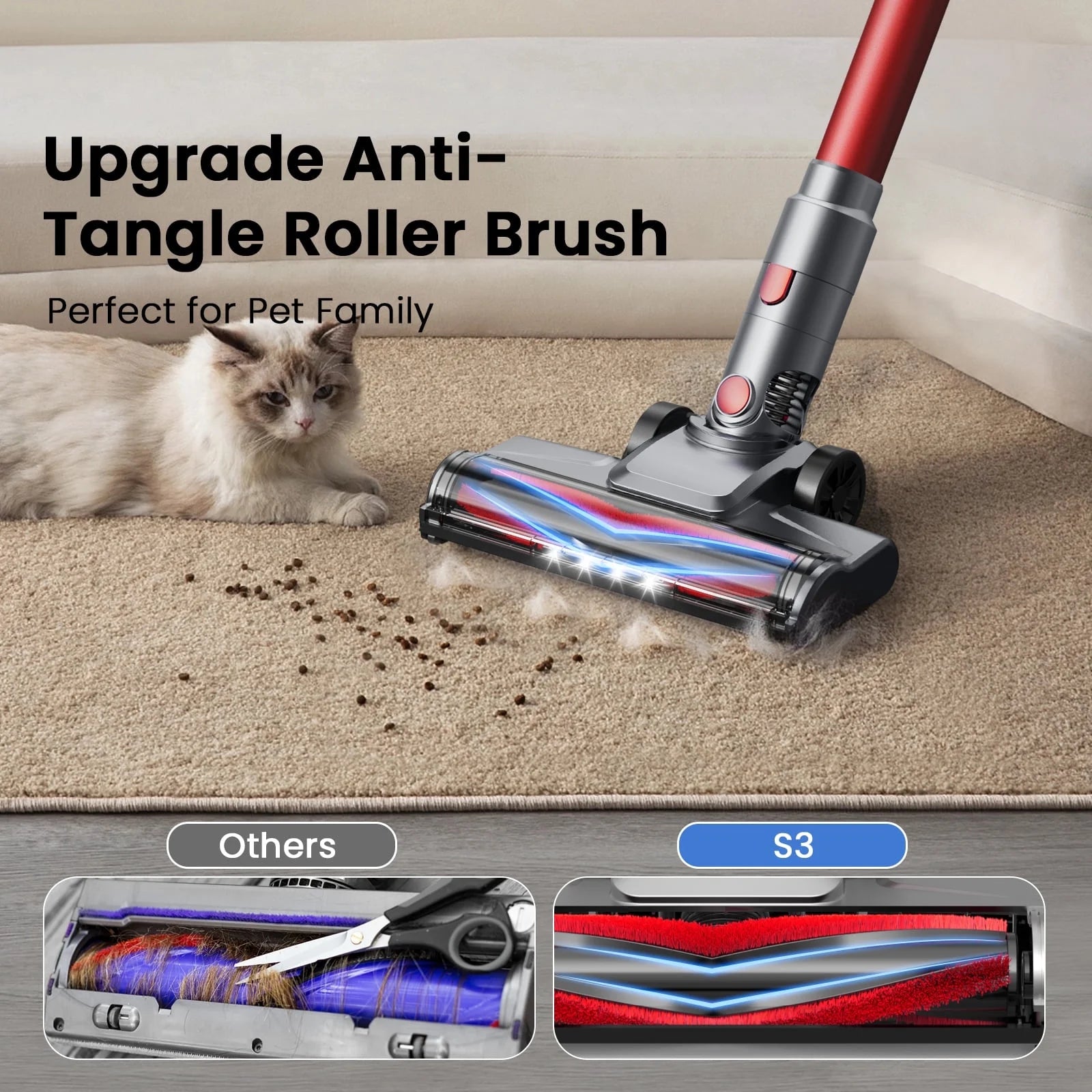 Cordless Vacuum Cleaner, 350W 35Kpa Powerful Stick Vacuum, with LED Display Free-Standing Vacuum Cleaners for Home Pet Hair Carpet Hard Floor S3 (Purple)