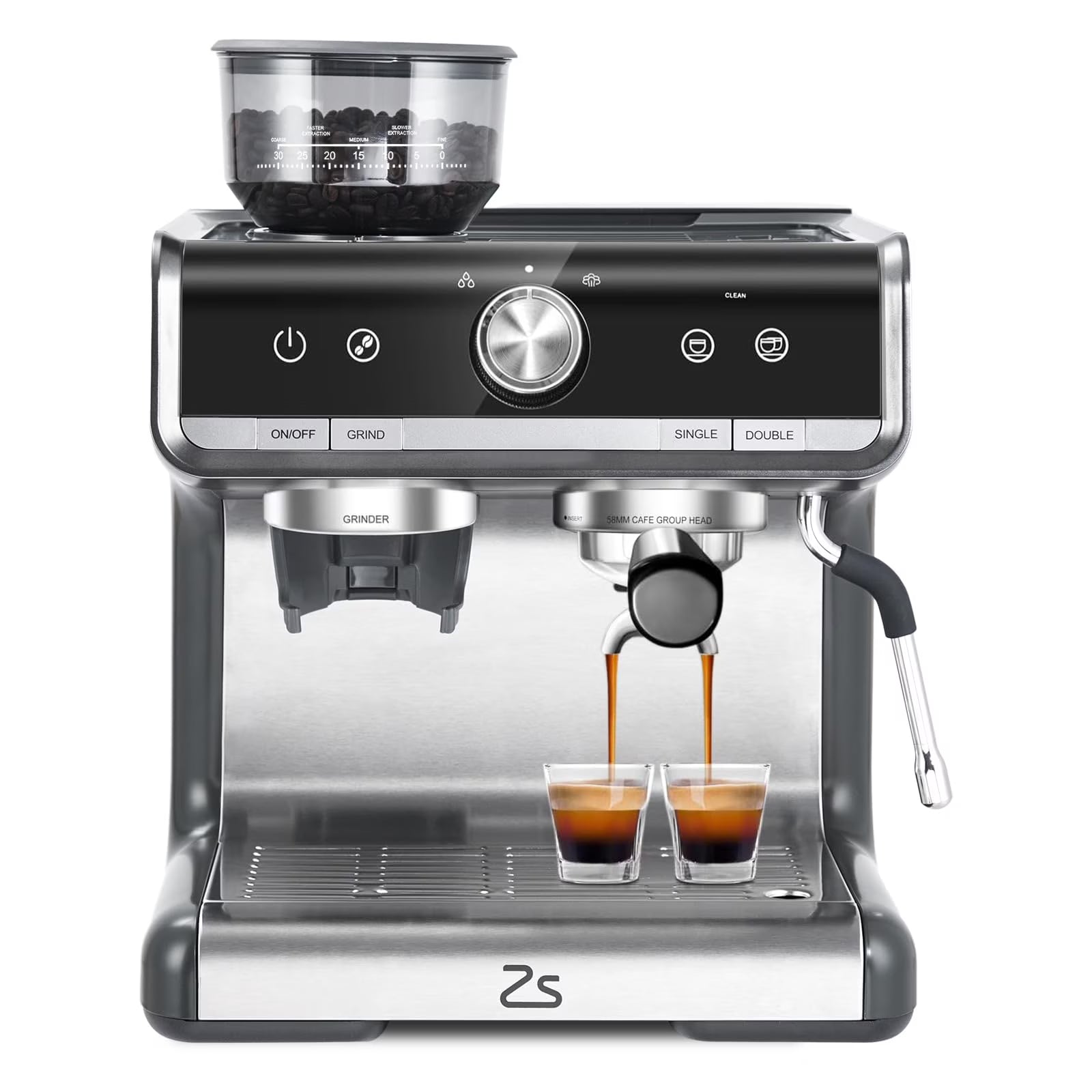Espresso Coffee Machine with Grinder, 20 Bar Semi-Automatic Espresso Maker with Milk Frother Steamer Wand for Cappuccino, Latte, Macchiato, 2.8 L Water Tank, PID Temperature Control