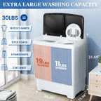 Qhomic Portable Washer 30lbs, 2-in-1 Twin Tub Washer & Dryer Combo Compact Semi-Automatic Washing Machine with Drain Pump, Black